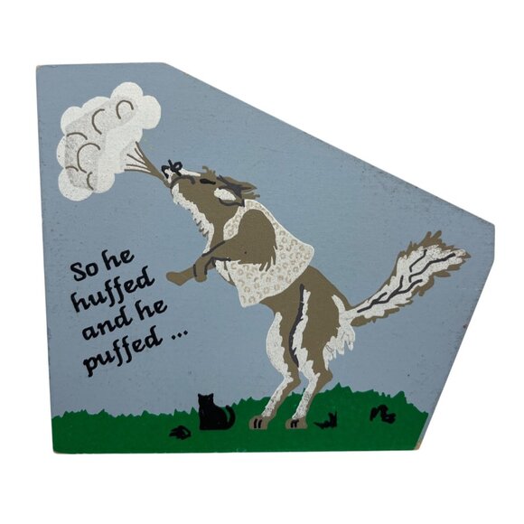 Three Little Pigs Wood Shelf Sitters The Cats Meow Village 1997 Vintage -Retired - Picture 3 of 16